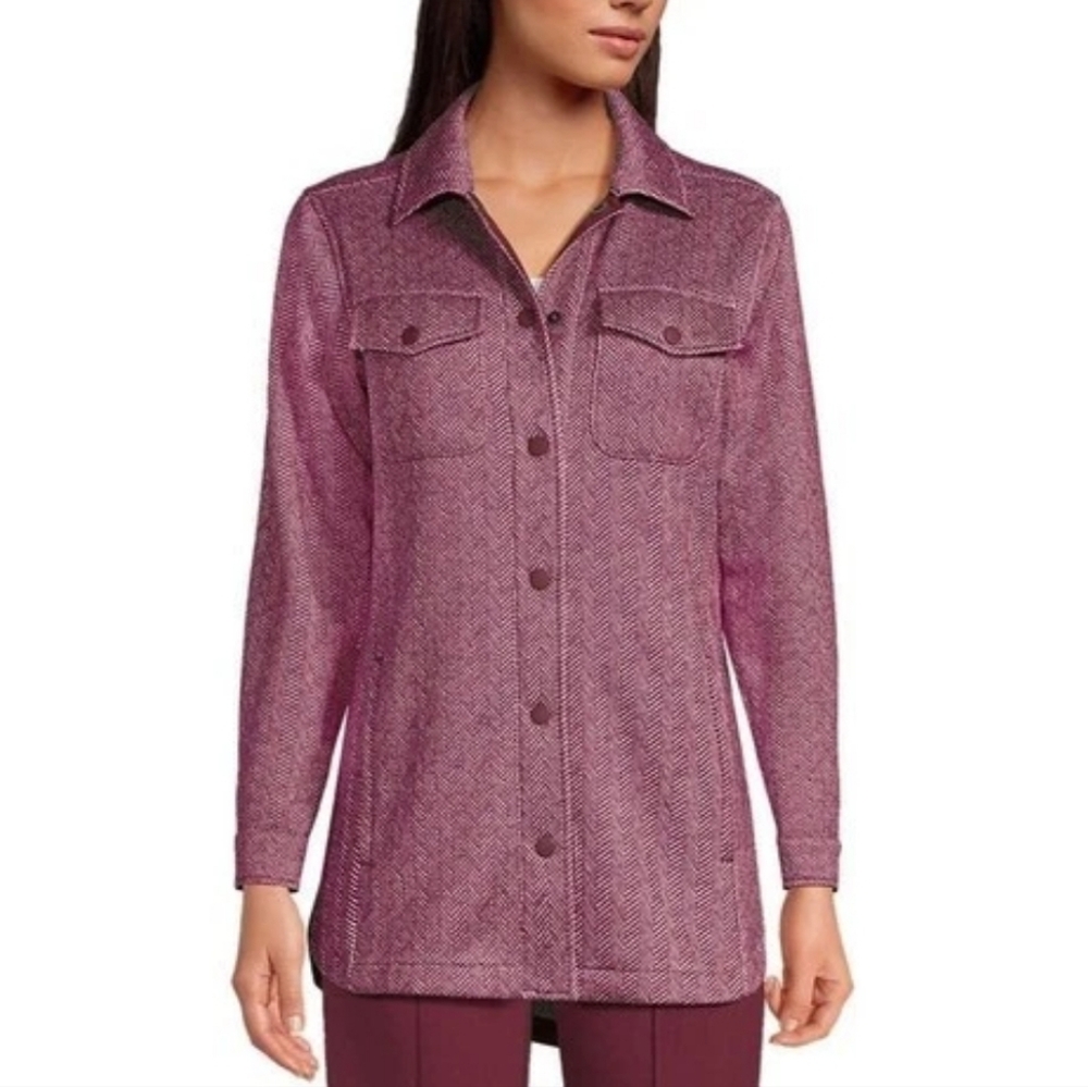 Lands End Fleece Snap Jacket Herringbone‎ Shacket Plus Size 2x
